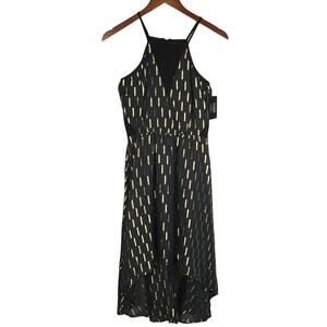 Guess Dress Black Gold Foil Taffeta High Low Hem Formal Women's 2 NEW small flaw